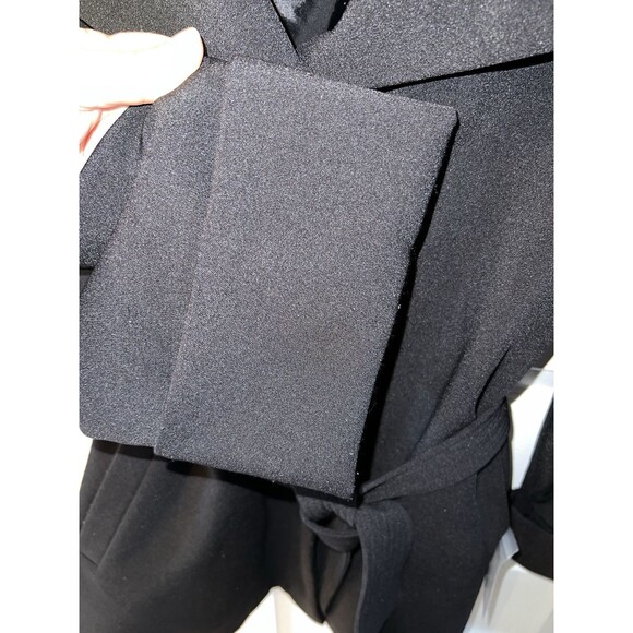 Tahari Coat Womens Large Riley Crepe Drape Neck Black Tie Belt Snap Close New - Picture 7 of 12